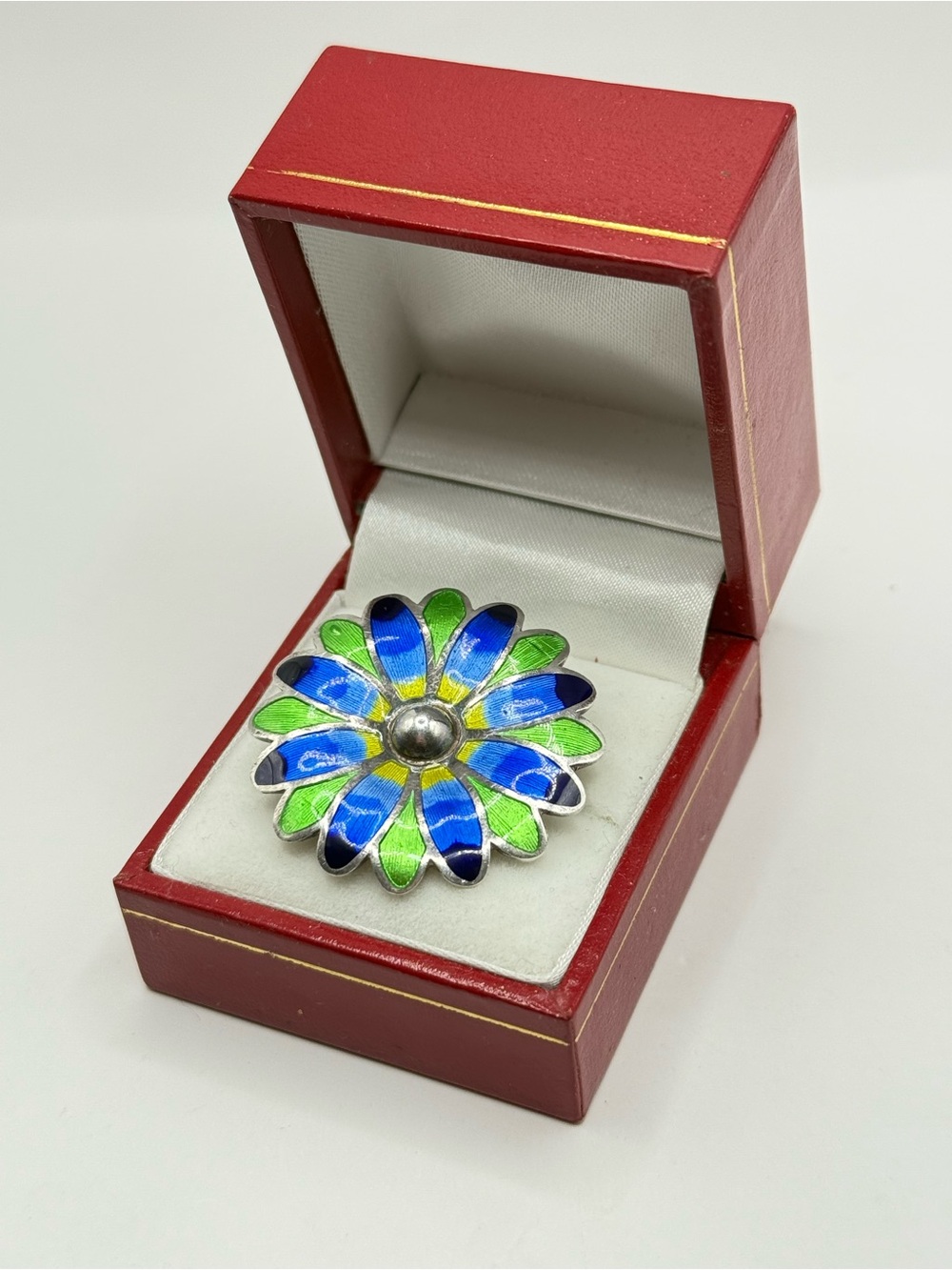 Blue and Green Floral Enamel Brooch - Women's jewelry Sterling silver 925 - Picture 5 of 7